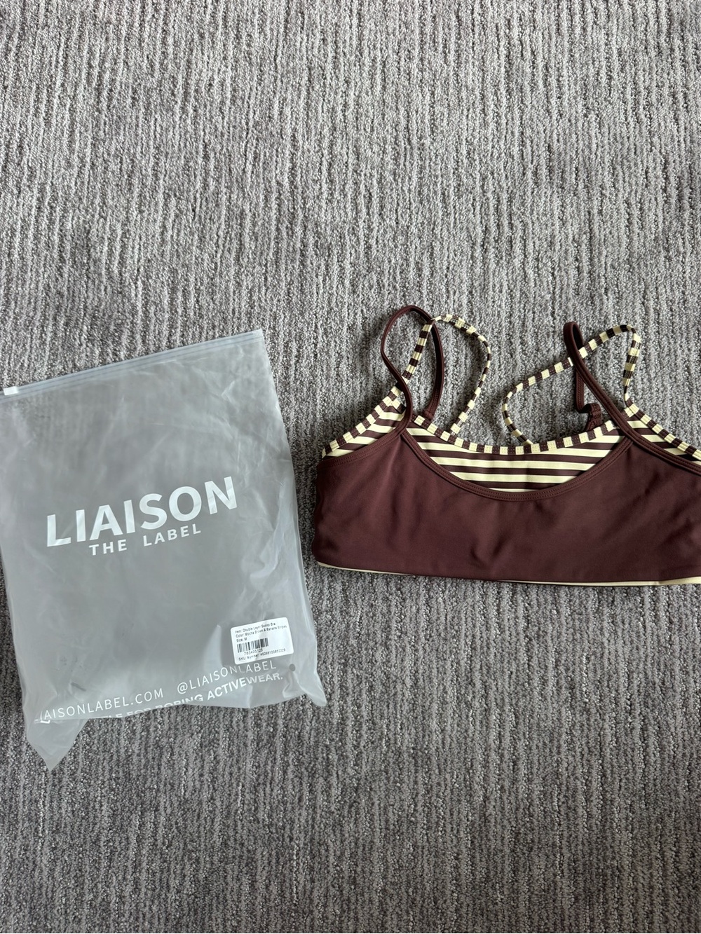 New Liaison the label DOUBLE LAYER SCOOP BRA - mocha brown and banana stripes
